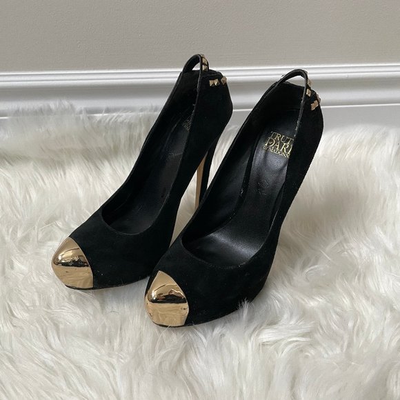 Shoes - Black Suede & Gold Heels